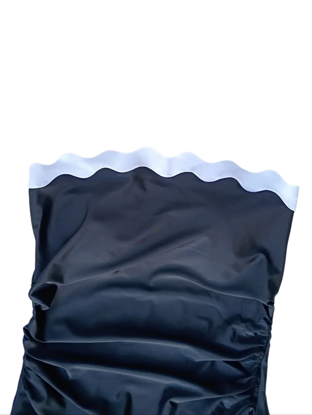 J. Crew 1-Piece Black Swimsuit with White Scallop Trim sz L NEW